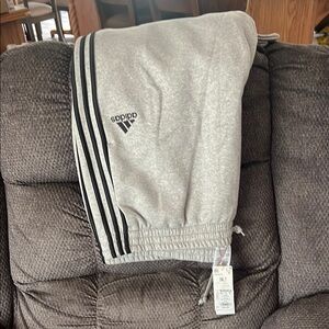 Adidas Kids Light Gray Joggers with Black Stripes